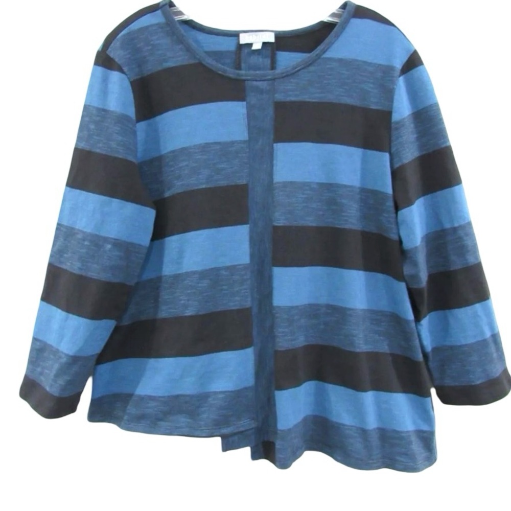 Habitat Teal Blue & Black Stripe Asymmetrical Long Sleeve Tunic Size Medium